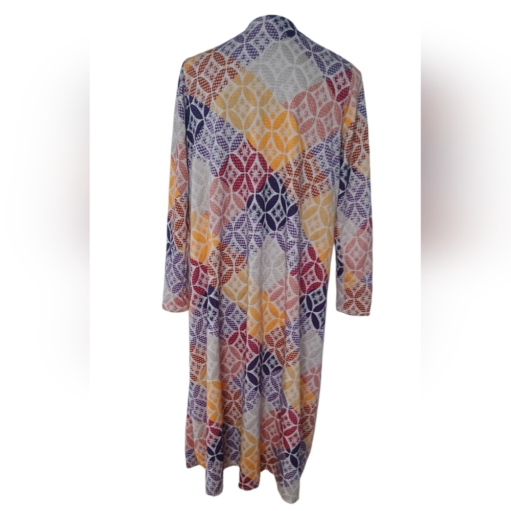LULAROE - SARAH PATCHWORK Open Front Cardigan Duster Vibrant Sleeves Size Medium
